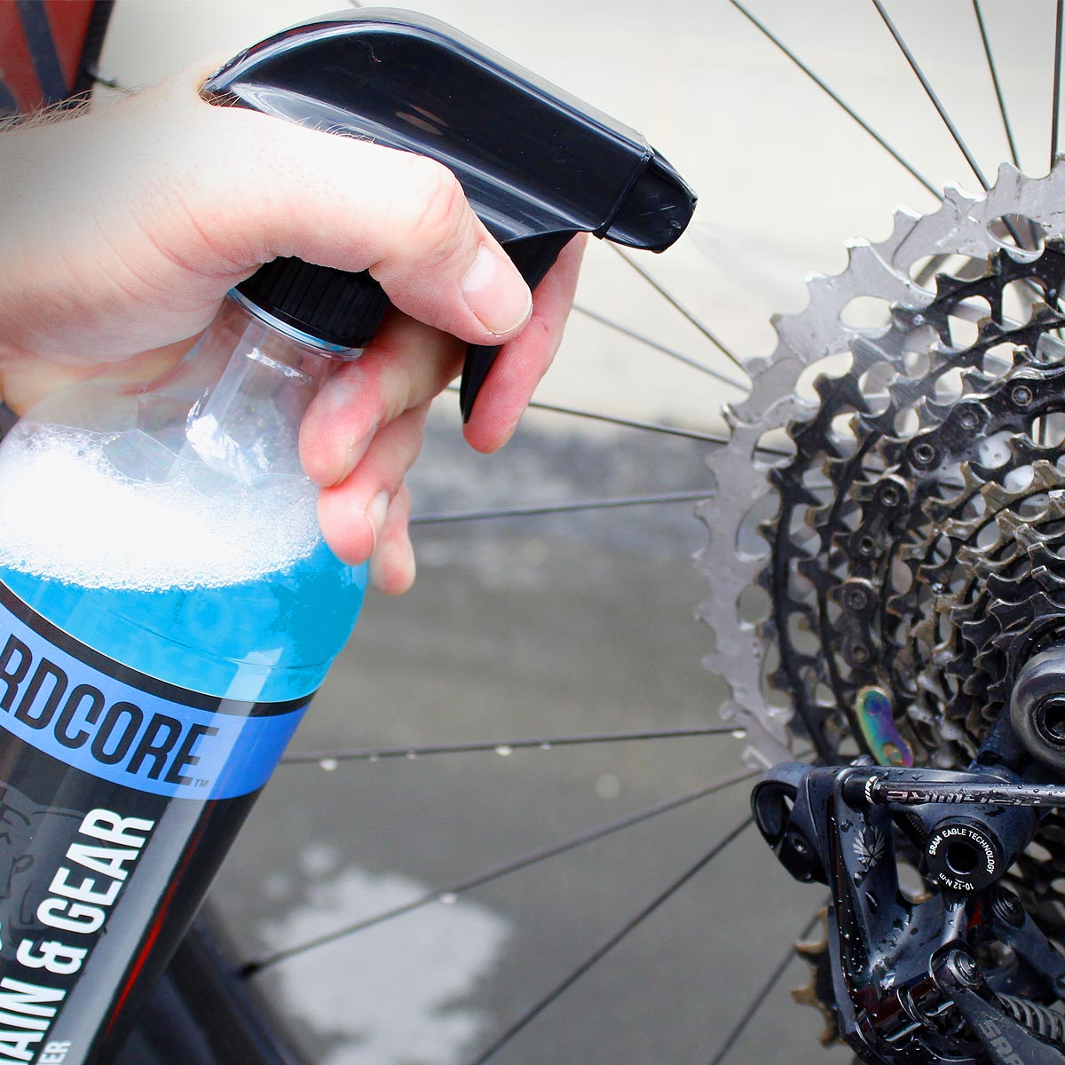 Spray on drivetrain components and anything greasy.